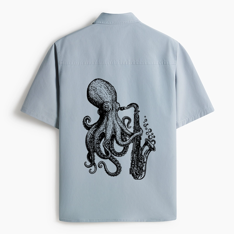 Tokyo-Lion Octopus Playing Saxophone Work Shirt