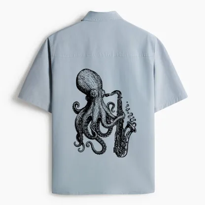 Tokyo-Lion Octopus Playing Saxophone Work Shirt