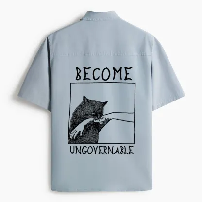 Tokyo-Lion Cat Biting Arm Work Shirt-Tokyo-Lion