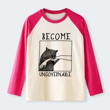 Tokyo-Lion Cat Biting Arm Raglan Long Sleeve T-shirt