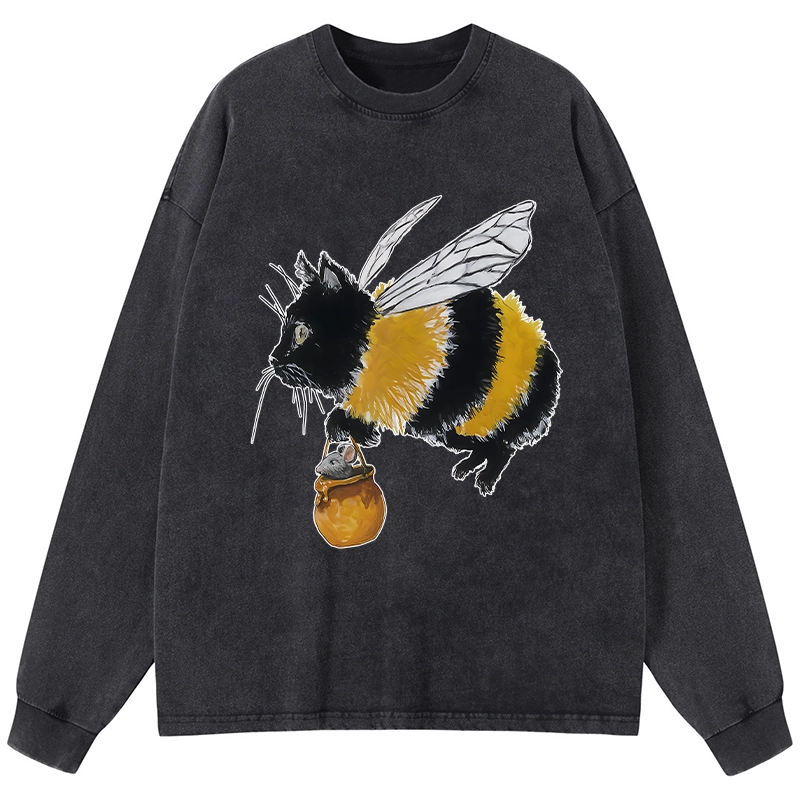 Tokyo-Lion Catbee Funny Washed Long Sleeve T-Shirt