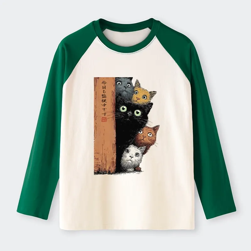 Tokyo-Lion Five Cats Are Watching You Raglan Long Sleeve T-shirt