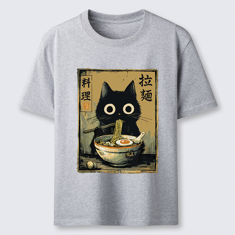 Tokyo-Tiger Cute Black Cat Eating Ramen Japan Classic T-Shirt
