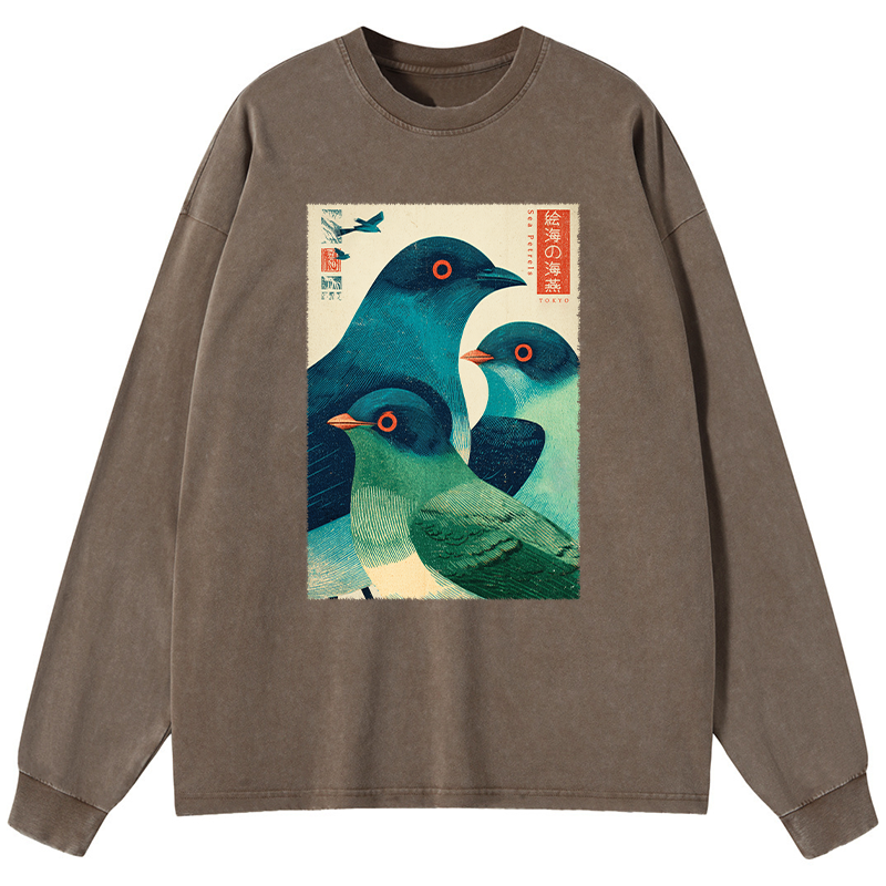 Tokyo-Lion Petrels Of The Painted Sea Washed Long Sleeve T-Shirt