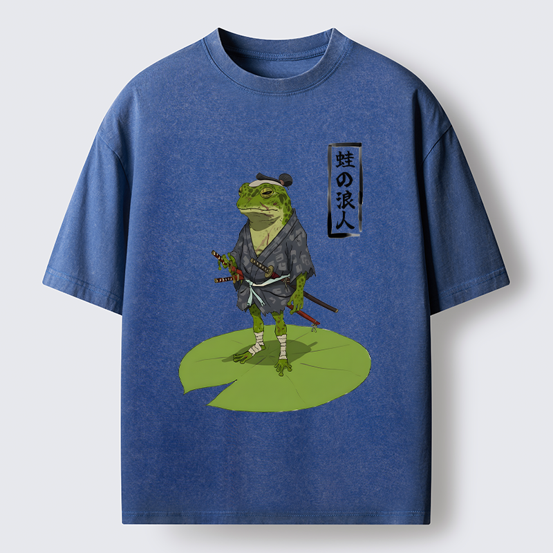 Tokyo-Lion Frog Japanese Samurai Washed T-Shirt
