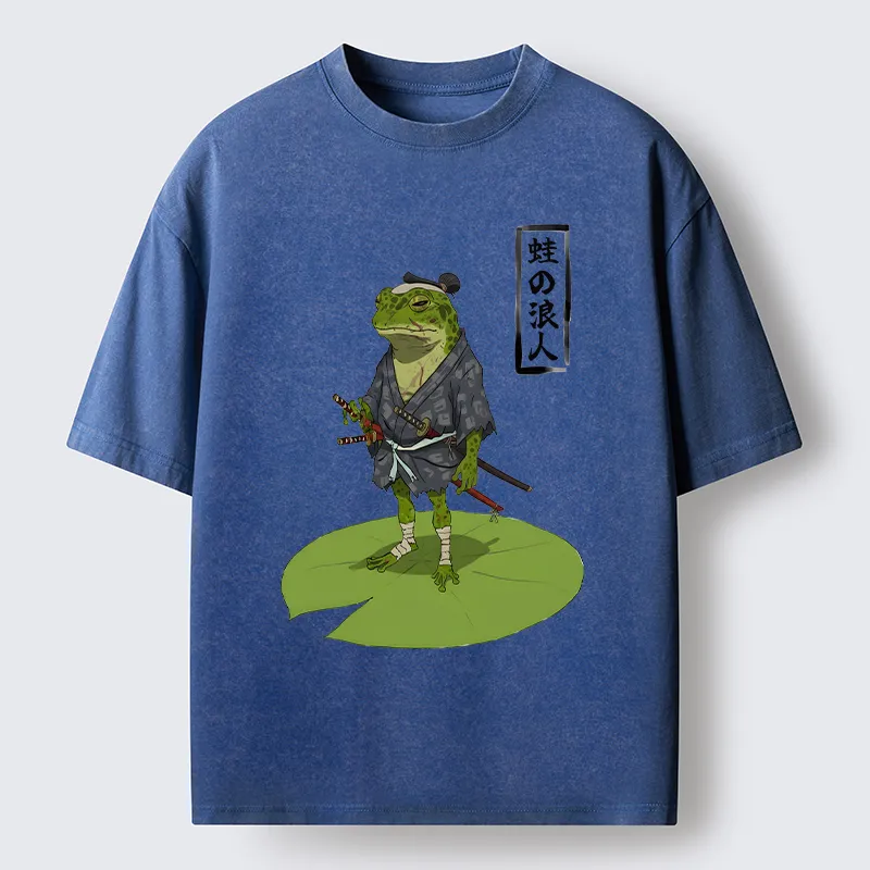 Tokyo-Lion Frog Japanese Samurai Washed T-Shirt