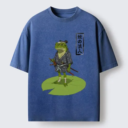 Tokyo-Lion Frog Japanese Samurai Washed T-Shirt