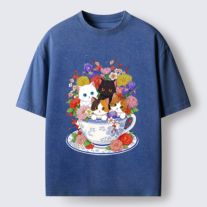 Tokyo-Lion Four Adorable Kittens Washed T-Shirt
