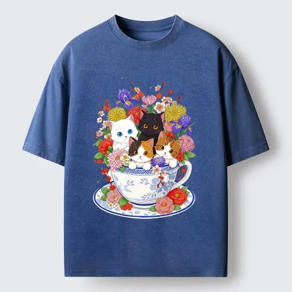 Tokyo-Lion Four Adorable Kittens Washed T-Shirt
