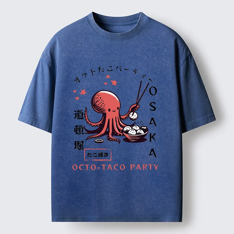 Tokyo-Lion Cute Octopus Washed T-Shirt