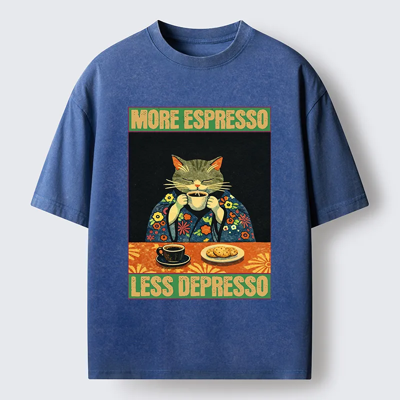 Tokyo-Lion Cat Tasting Coffee Japan Washed T-Shirt