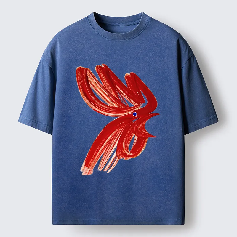 Tokyo-Lion Calligraphy Art Chicken Washed T-Shirt