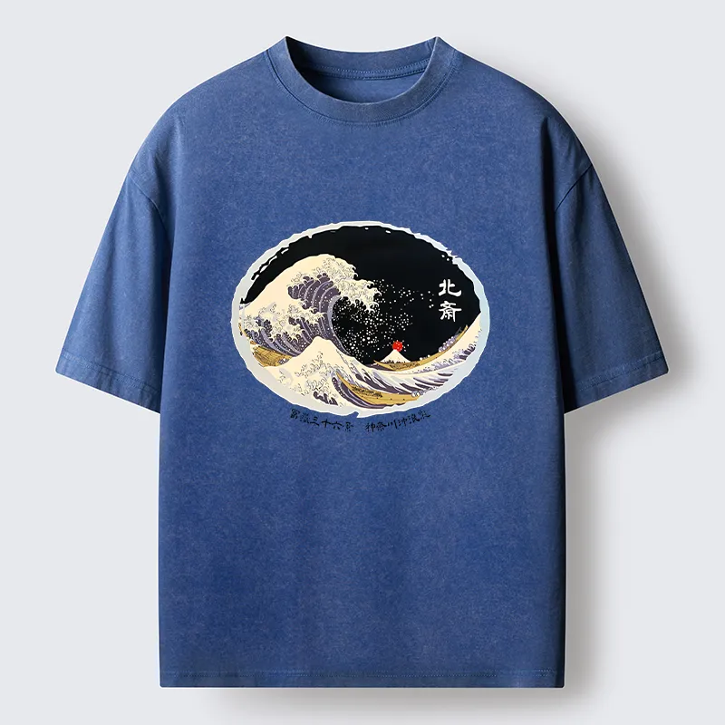 Tokyo-Lion Katsushika Hokusai Waves Washed T-Shirt