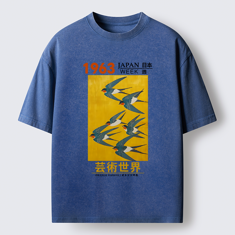 Tokyo-Lion Swallow Poster Washed T-Shirt