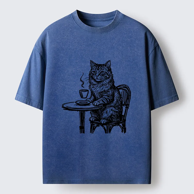 Tokyo-Lion Elegant Long-haired Cat Washed T-Shirt