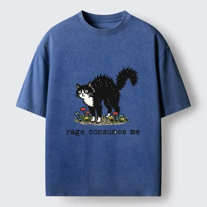 Tokyo-Lion Angry Tuxedo Cat Washed T-Shirt