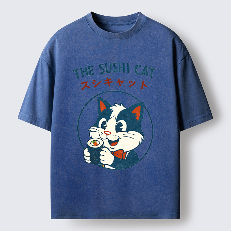 Tokyo-Lion Cat Sushi Funny Washed T-Shirt