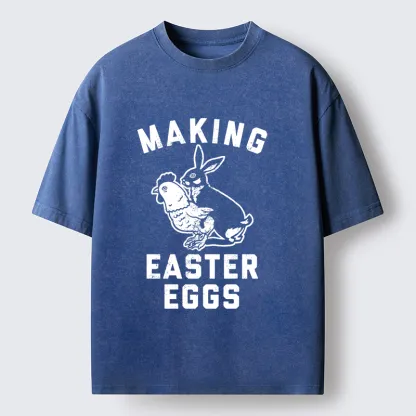 Tokyo-Lion Making Eggs Easter Washed T-Shirt