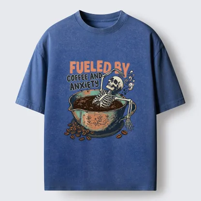 Tokyo-Lion Skeleton Taking A Bath In Coffee Washed T-Shirt