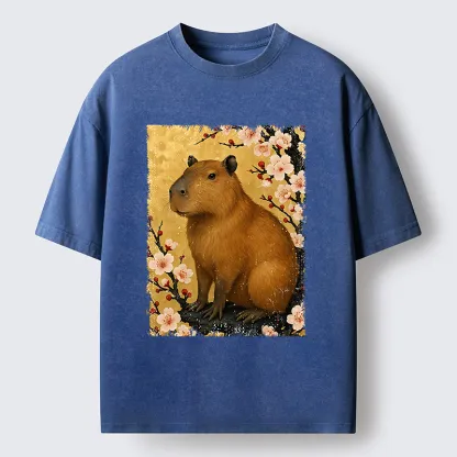 Tokyo-Lion Capybara And Sakura Washed T-Shirt
