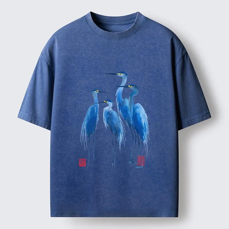 Tokyo-Lion Flocks Of Great Blue Herons Washed T-Shirt