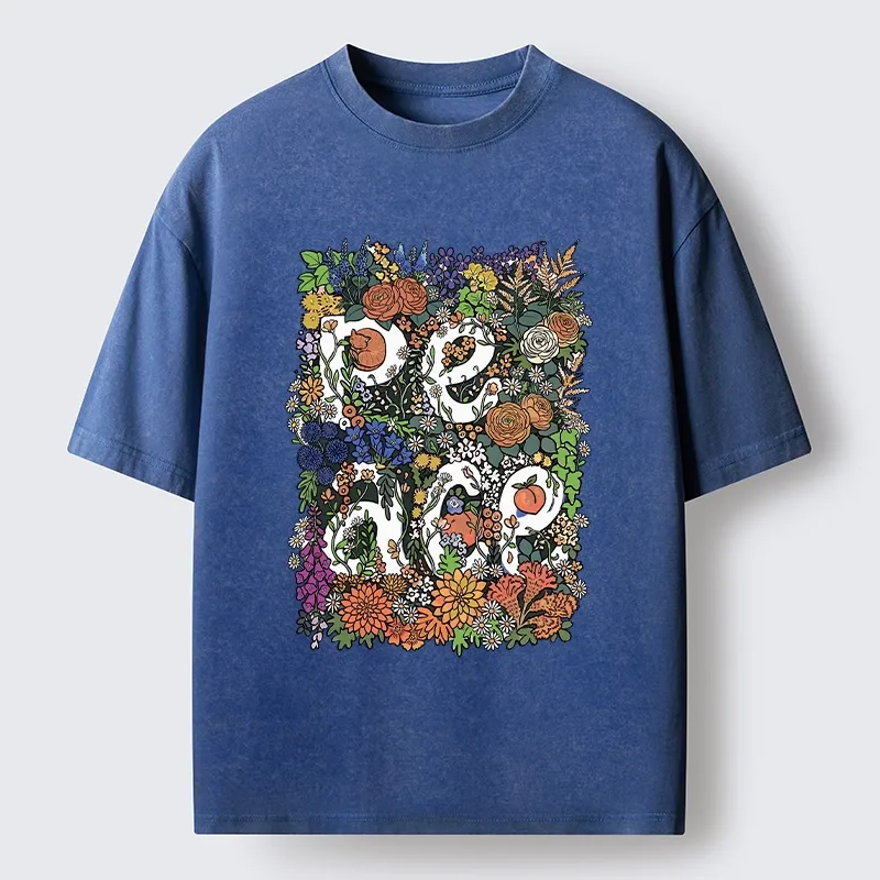 Tokyo-Lion Peace In Flowers Washed T-Shirt