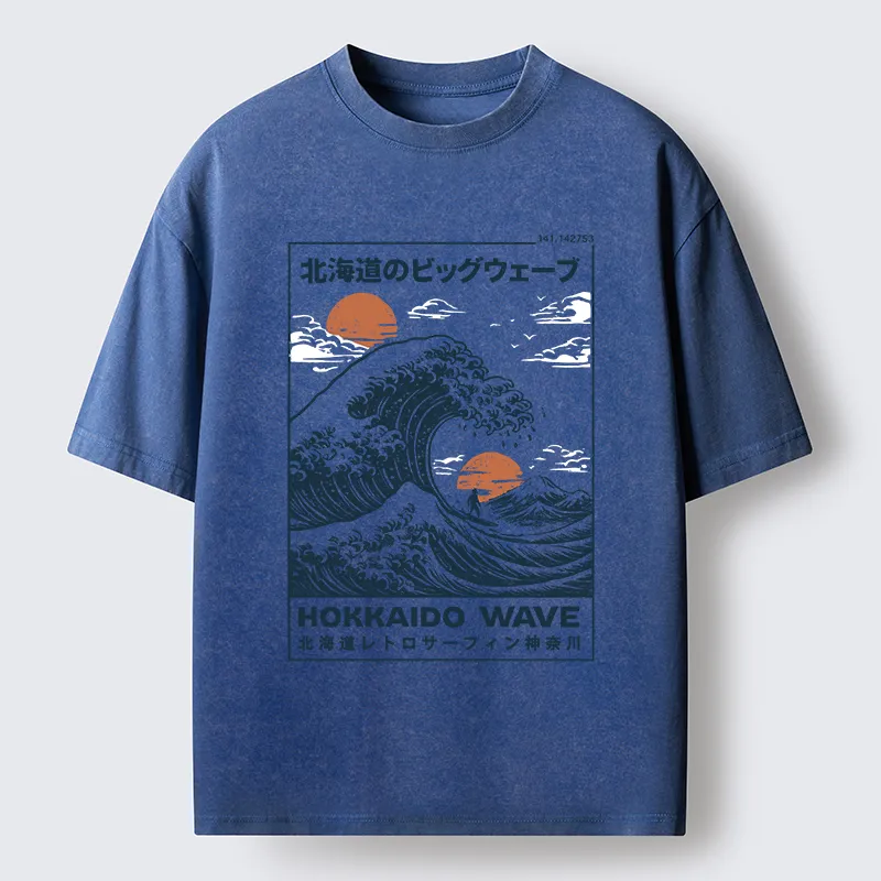 Tokyo-Lion Surfing In Hokkaido Washed T-Shirt
