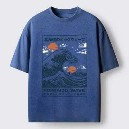 Tokyo-Lion Surfing In Hokkaido Washed T-Shirt