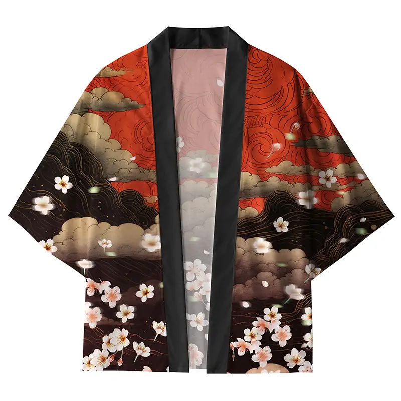 Tokyo-Lion Sakura And Clouds Kimono Cardigan