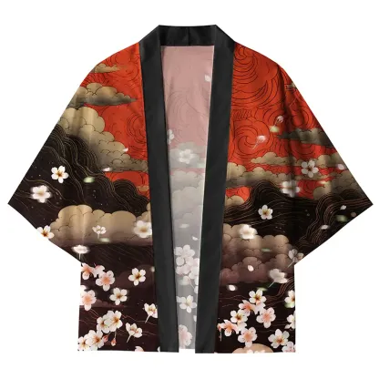 Tokyo-Lion Sakura And Clouds Kimono Cardigan