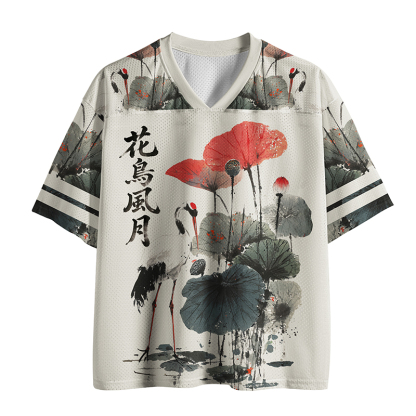 Tokyo-Lion White Crane Among Lotus Mesh Jersey-Tokyo-Lion
