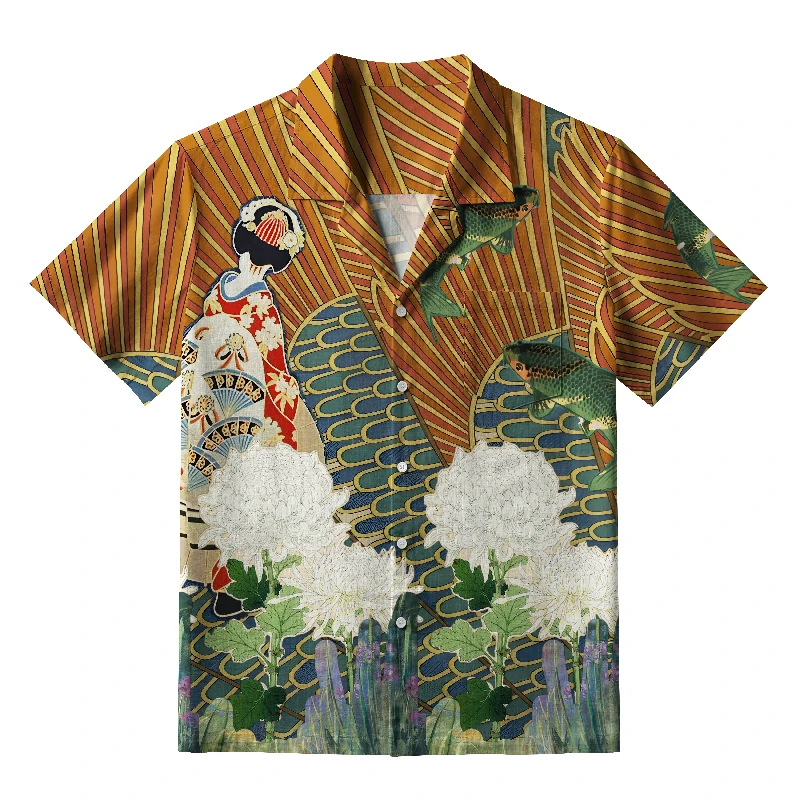 Tokyo-Lion Geisha Among The Chrysanthemums Hawaiian Shirt