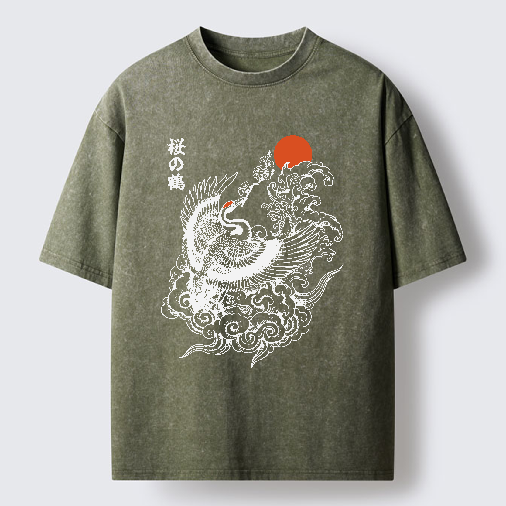Tokyo-Lion Sakura Crane In Flight Washed T-Shirt