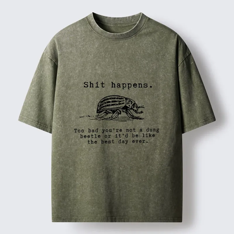 Tokyo-Lion Funny Dung Beetle Life Philosophy Washed T-Shirt