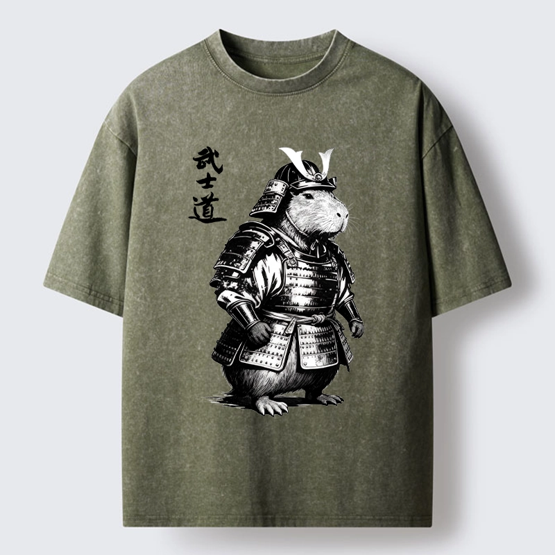 Tokyo-Lion Capybara Samurai No Fear Washed T-Shirt