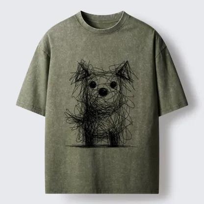 Tokyo-Lion Scruffy Dog Chaos Art Washed T-Shirt