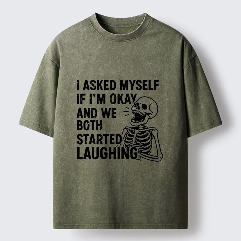 Tokyo-Lion Skeleton Mental Health Joke Washed T-Shirt