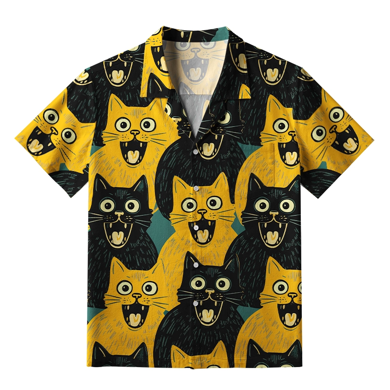 Tokyo-Lion Yellow Cat And Black Cat Aloha Hawaiian Shirt