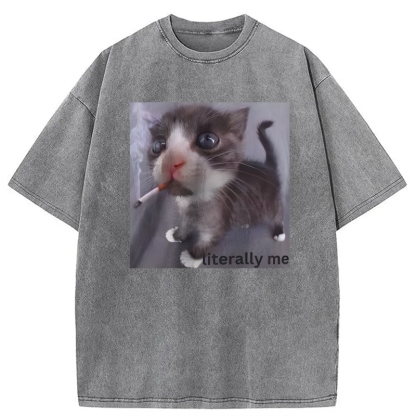 Tokyolion Literally Me Smoking Cat Washed T-Shirt