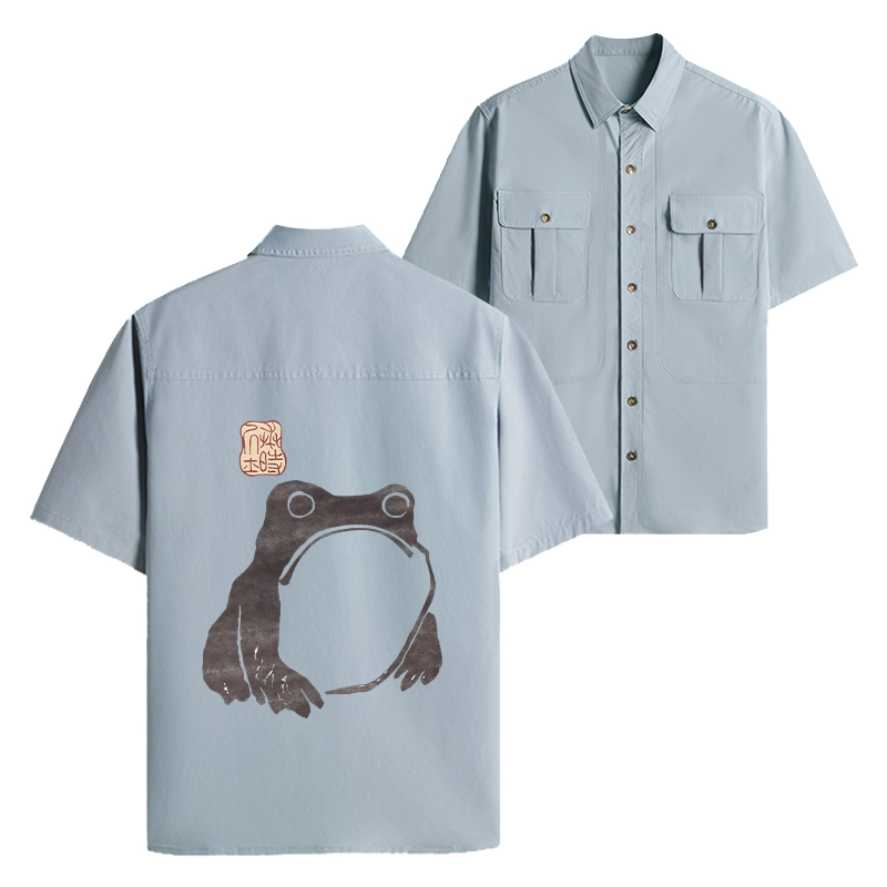 Tokyo-Lion Matsumoto Hoji Woodblock Print Frog Work Shirt-Tokyo-Lion