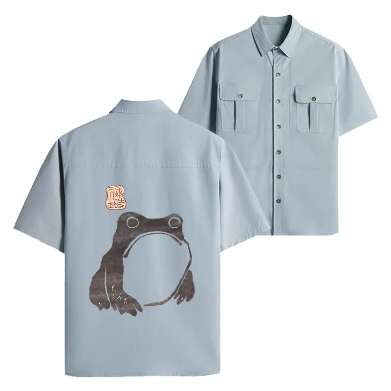 Tokyo-Lion Matsumoto Hoji Woodblock Print Frog Work Shirt-Tokyo-Lion