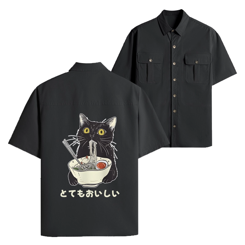 Tokyo-Lion Cats Eat Ramen Noodles Work Shirt-Tokyo-Lion