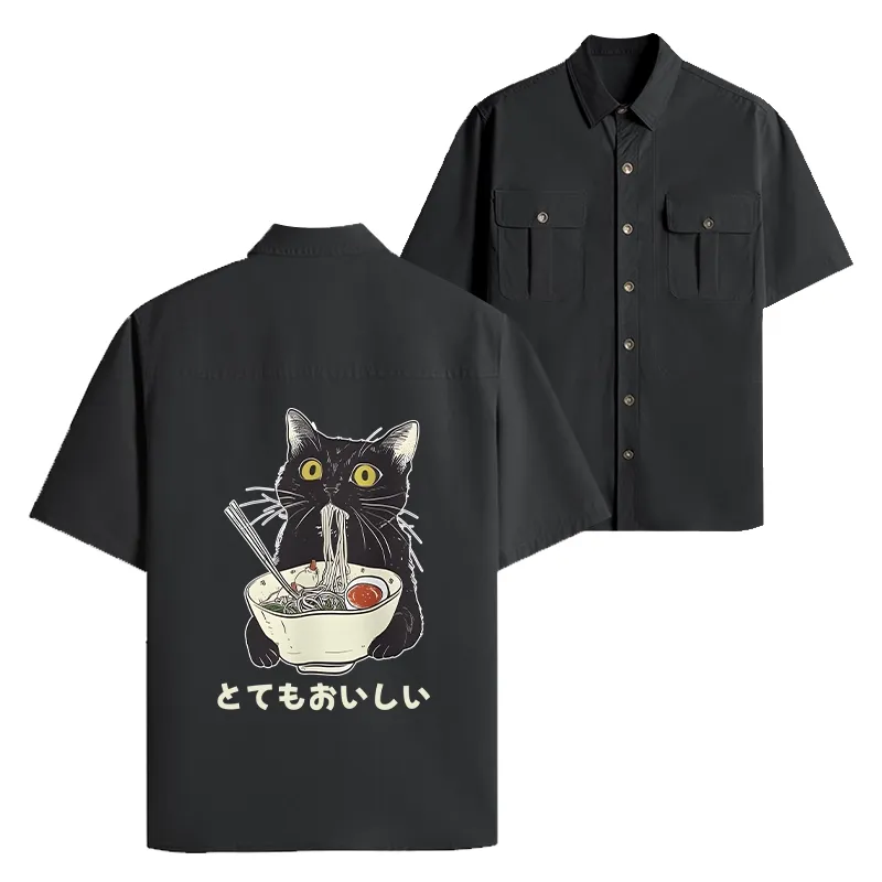 Tokyo-Lion Cats Eat Ramen Noodles Work Shirt-Tokyo-Lion