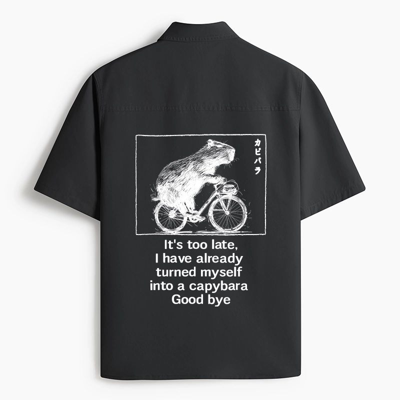 Tokyo-Lion Funny Capybara Riding A Bicycle Work Shirt