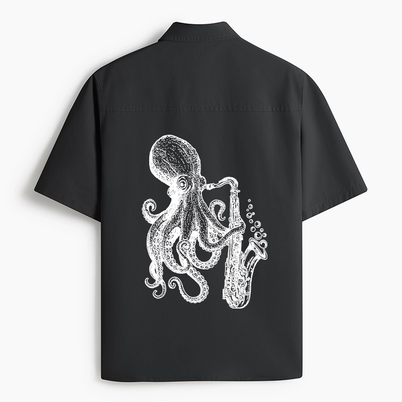 Tokyo-Lion Octopus Playing Saxophone Work Shirt
