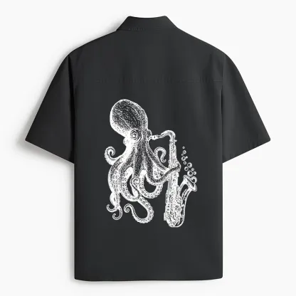 Tokyo-Lion Octopus Playing Saxophone Work Shirt