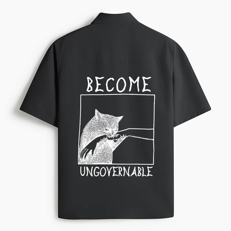 Tokyo-Lion Cat Biting Arm Work Shirt-Tokyo-Lion