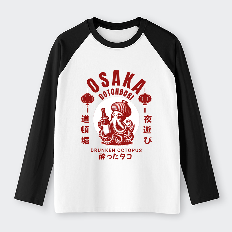 Tokyo-Lion Retro Osaka Octopus Raglan Long Sleeve T-shirt-Tokyo-Lion