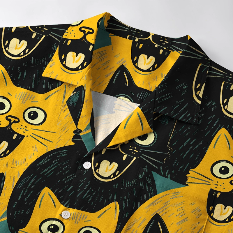 Tokyo-Lion Yellow Cat And Black Cat Aloha Hawaiian Shirt
