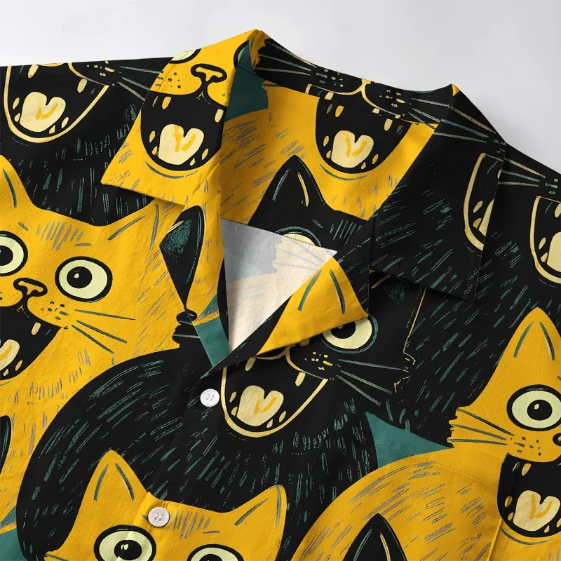 Tokyo-Lion Yellow Cat And Black Cat Aloha Hawaiian Shirt
